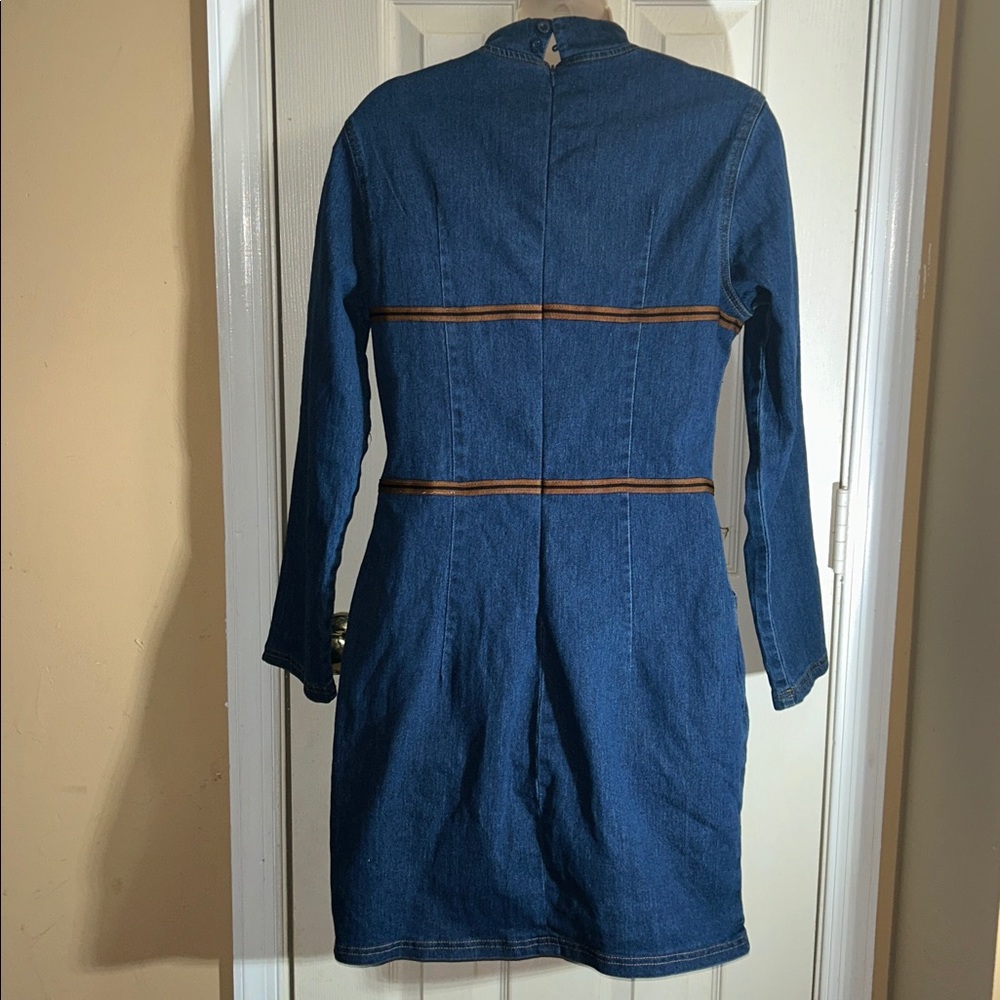 Retro Elegant Artistic Blue Denim Jean Mini Dress - Picture 5 of 7